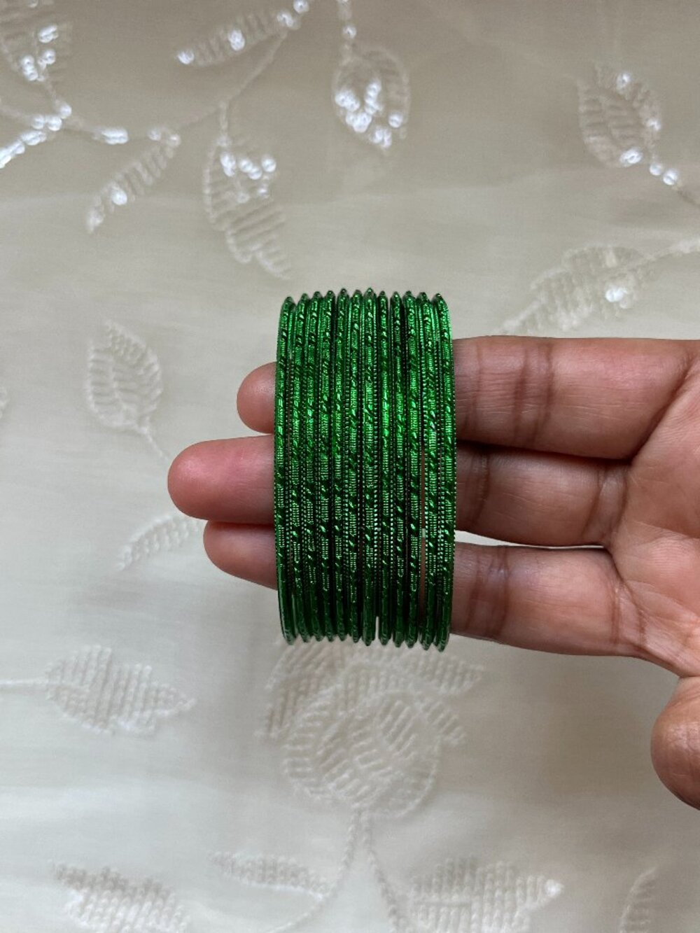 Green textured metal bangle set mehndi indian wedding christmas festival desi